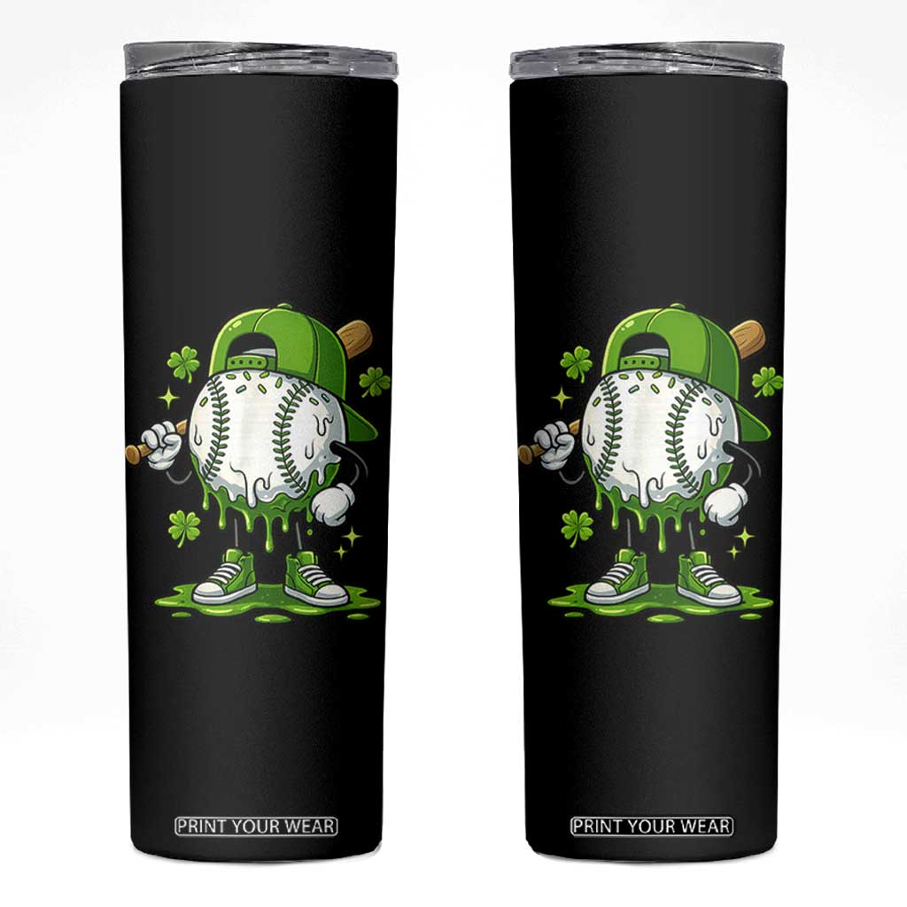 Baseball Drip Icecream Skinny Tumbler Youth Boy St Patricks Day Shamrock Green TS10 Black Print Your Wear