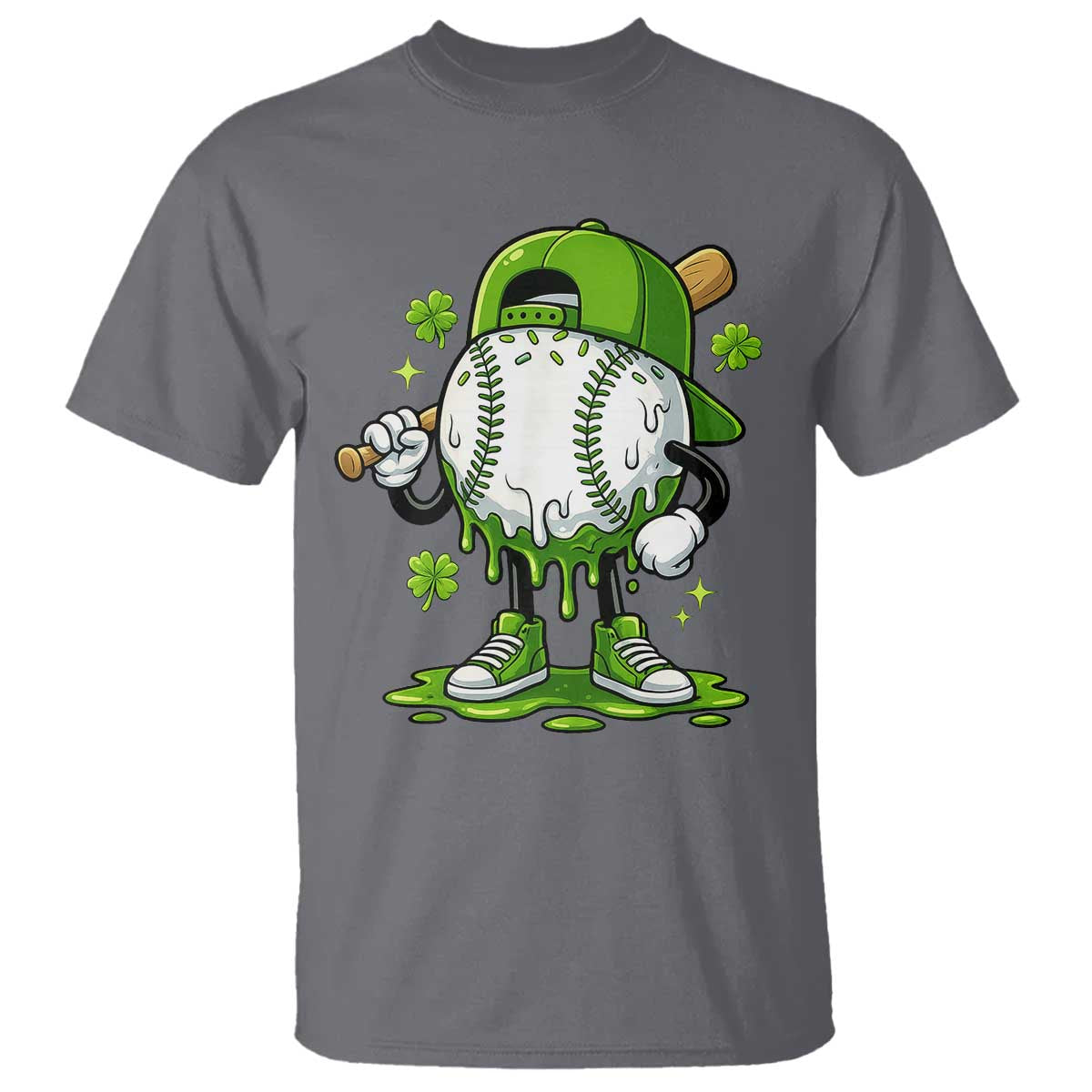 Baseball Drip Icecream T Shirt Youth Boy St Patricks Day Shamrock Green TS10 Charcoal Print Your Wear