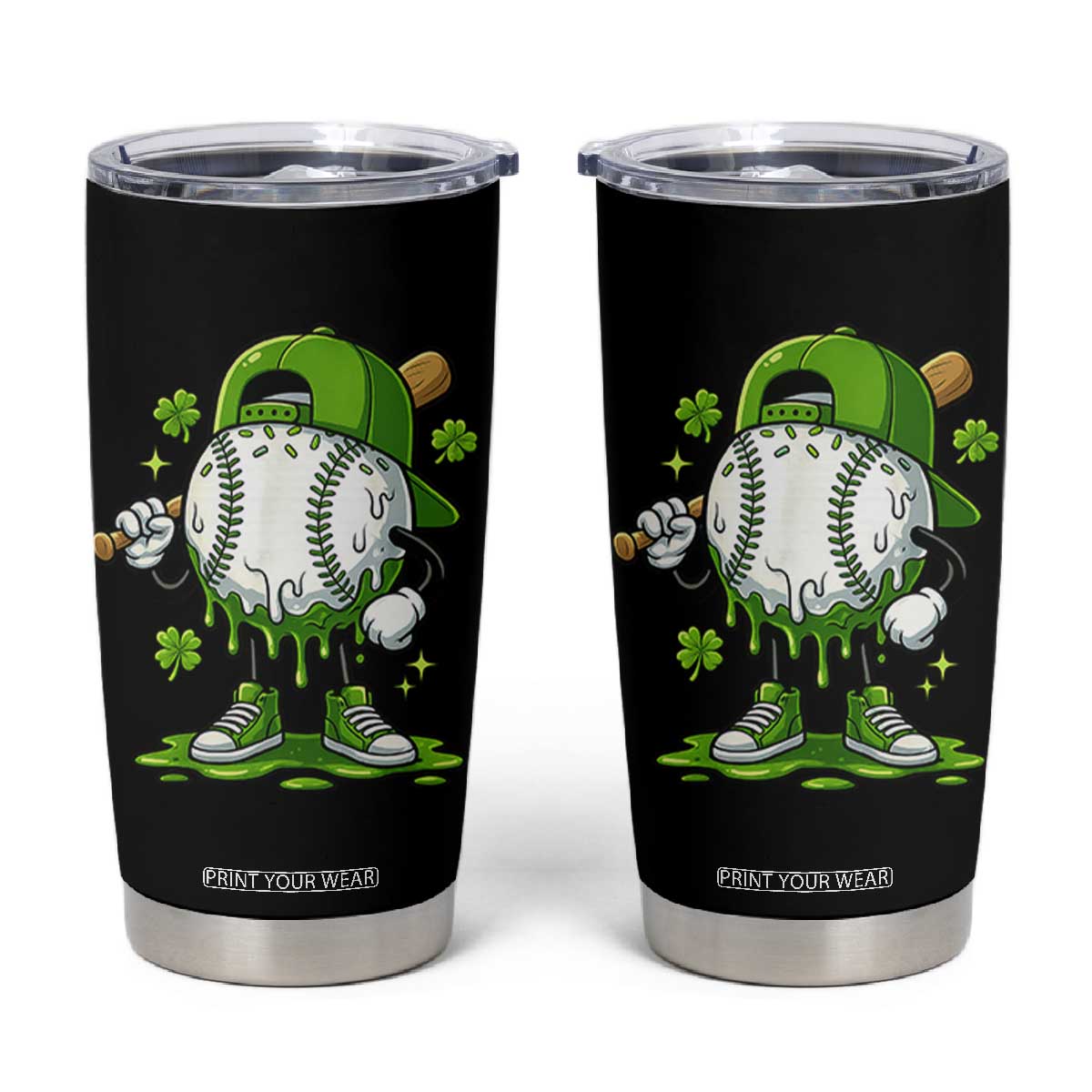 Baseball Drip Icecream Tumbler Cup Youth Boy St Patricks Day Shamrock Green TS10 Black Print Your Wear