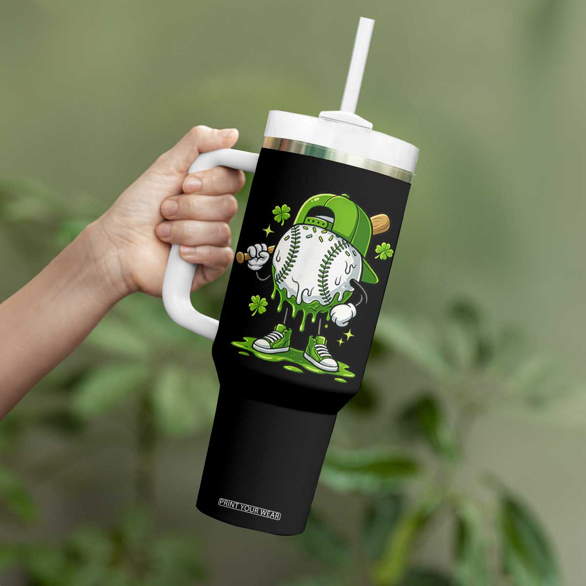 Baseball Drip Icecream Tumbler With Handle Youth Boy St Patricks Day Shamrock Green TS10 Print Your Wear