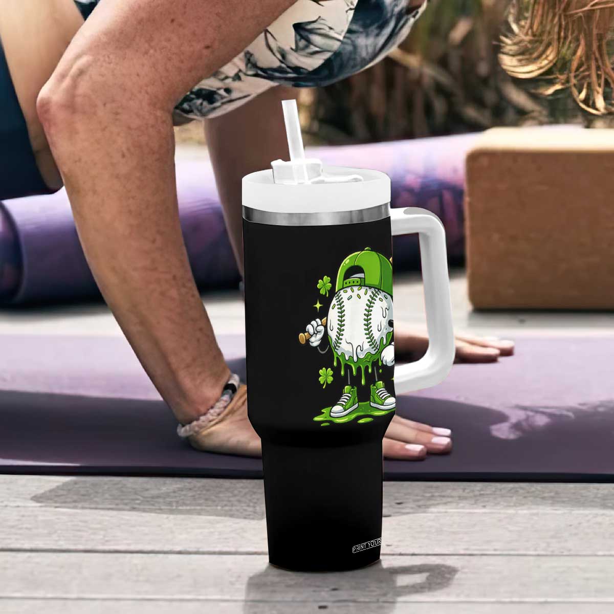 Baseball Drip Icecream Tumbler With Handle Youth Boy St Patricks Day Shamrock Green TS10 Print Your Wear