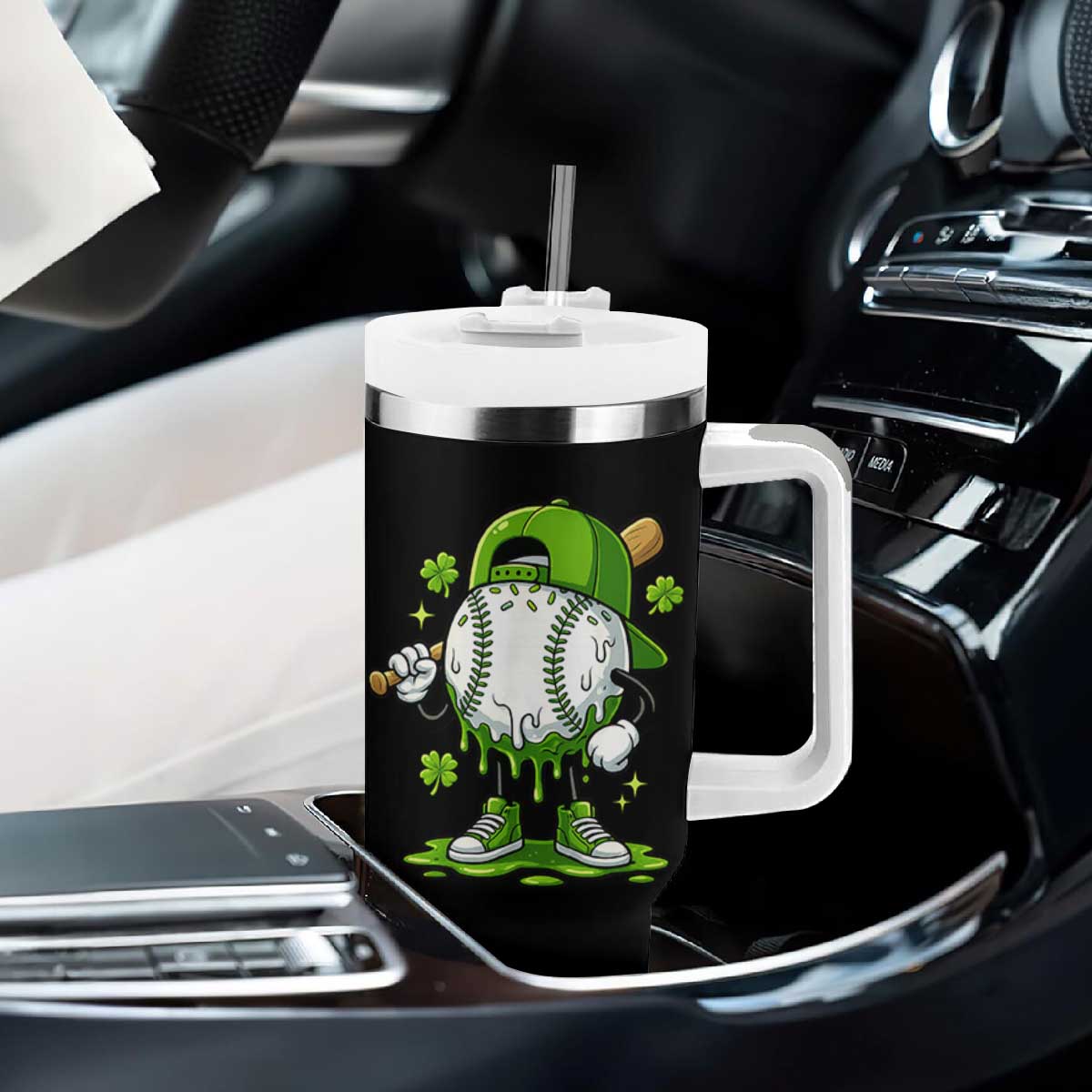Baseball Drip Icecream Tumbler With Handle Youth Boy St Patricks Day Shamrock Green TS10 Print Your Wear