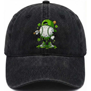 Baseball Drip Icecream Washed Cotton Baseball Cap Youth Boy St Patricks Day Shamrock Green TS10 Washed Cap Universal Fit Black Print Your Wear
