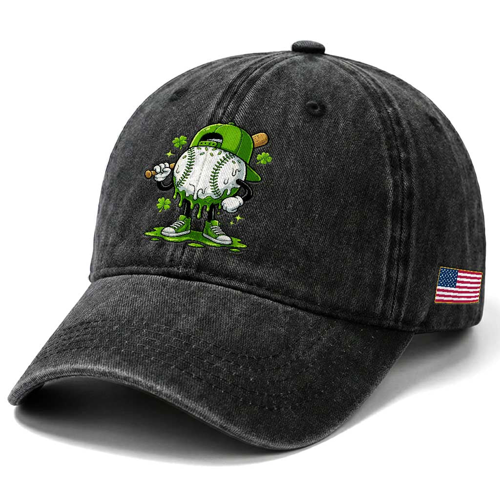 Baseball Drip Icecream Washed Cotton Baseball Cap Youth Boy St Patricks Day Shamrock Green TS10 Print Your Wear