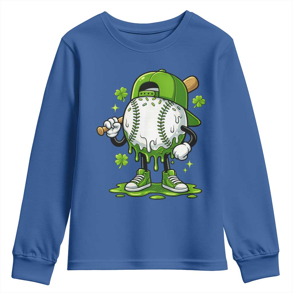 Baseball Drip Icecream Youth Sweatshirt Youth Boy St Patricks Day Shamrock Green TS10 Royal Blue Print Your Wear