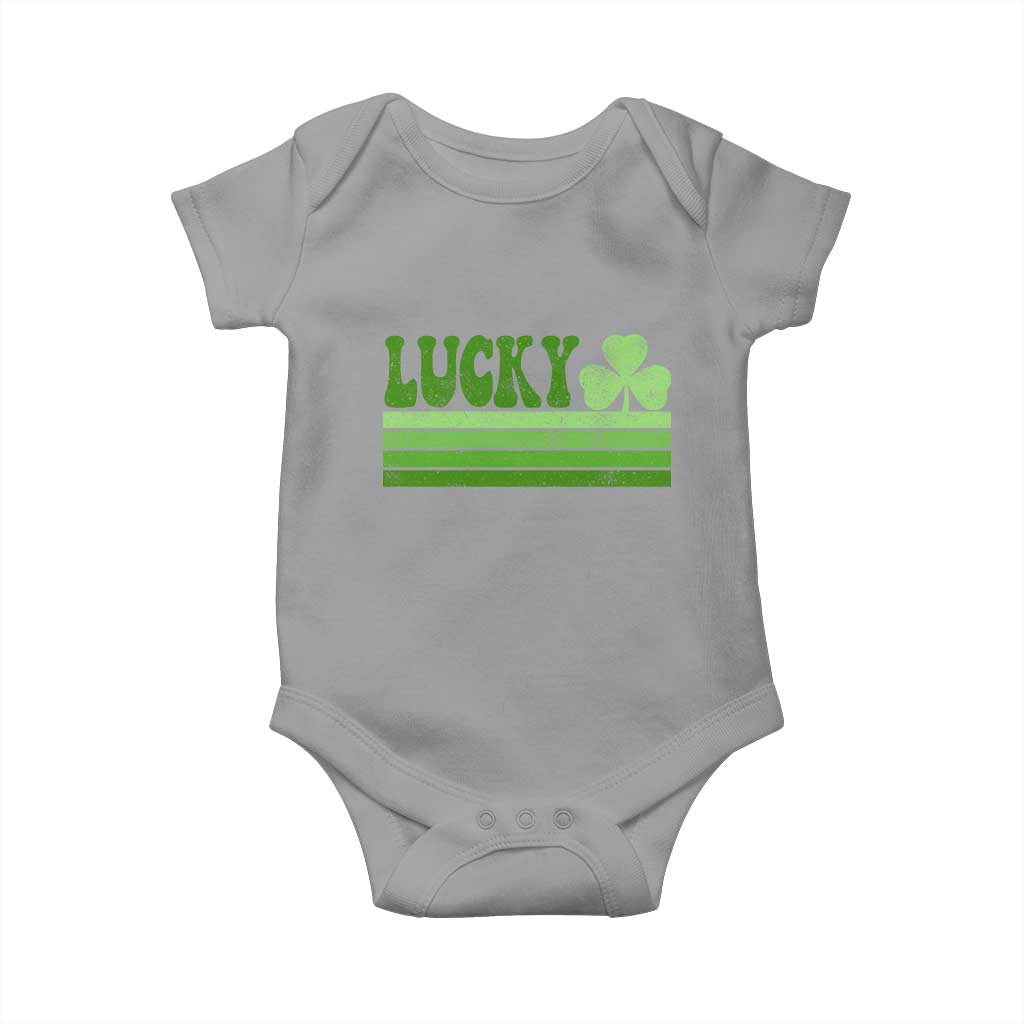 Retro Lucky Baby Onesie St Patricks Day Irish Shamrock TS10 Sport Gray Print Your Wear