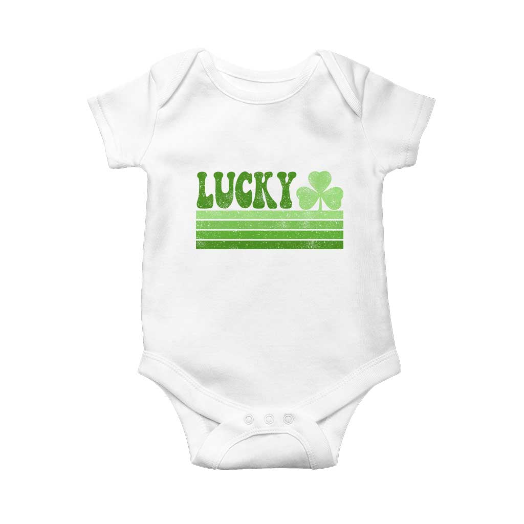 Retro Lucky Baby Onesie St Patricks Day Irish Shamrock TS10 White Print Your Wear