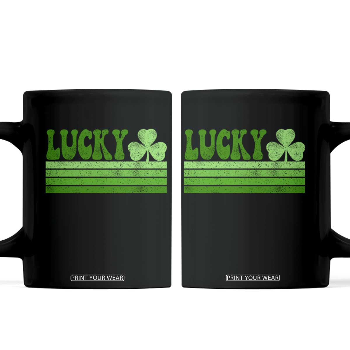 Retro Lucky Coffee Mug St Patricks Day Irish Shamrock TS10 Black Print Your Wear