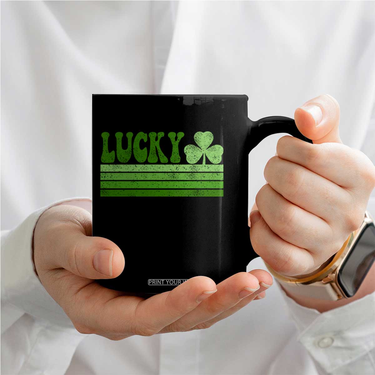 Retro Lucky Coffee Mug St Patricks Day Irish Shamrock TS10 Print Your Wear