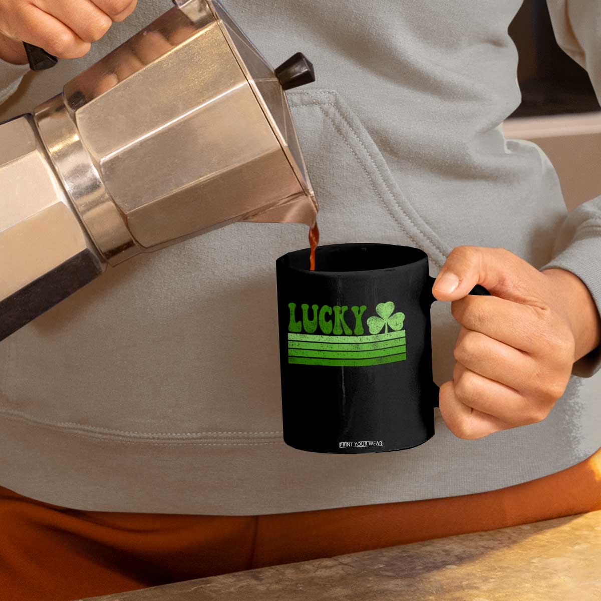 Retro Lucky Coffee Mug St Patricks Day Irish Shamrock TS10 Print Your Wear