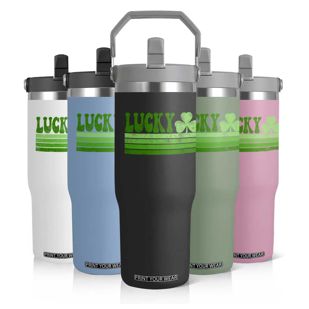 Retro Lucky Flip Straw Tumbler St Patricks Day Irish Shamrock TS10 Print Your Wear