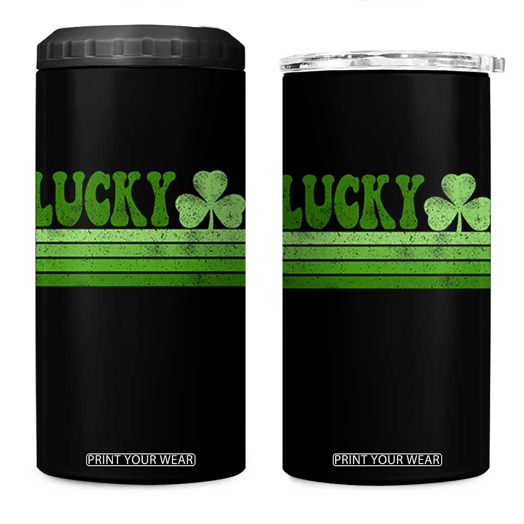 Retro Lucky 4 in 1 Can Cooler Tumbler St Patricks Day Irish Shamrock TS10 One Size: 16 oz Black Print Your Wear
