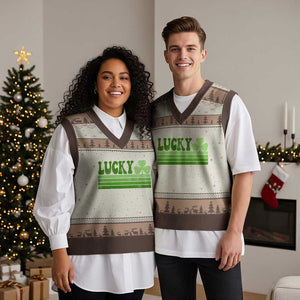 Retro Lucky V-Neck Knit Sweater Vest St Patricks Day Irish Shamrock TS10 Mocha Mousse Print Your Wear