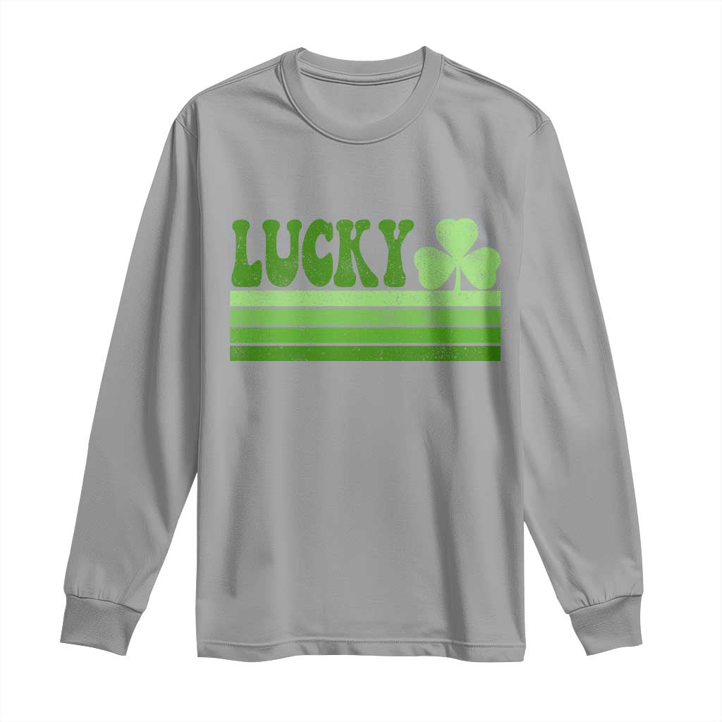 Retro Lucky Long Sleeve Shirt St Patricks Day Irish Shamrock TS10 Sport Gray Print Your Wear