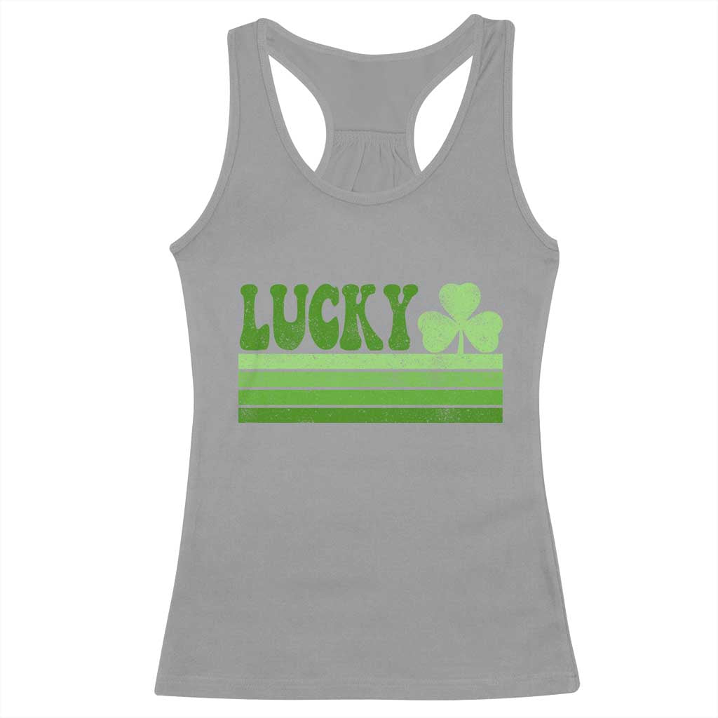 Retro Lucky Racerback Tank Top St Patricks Day Irish Shamrock TS10 Sport Gray Print Your Wear