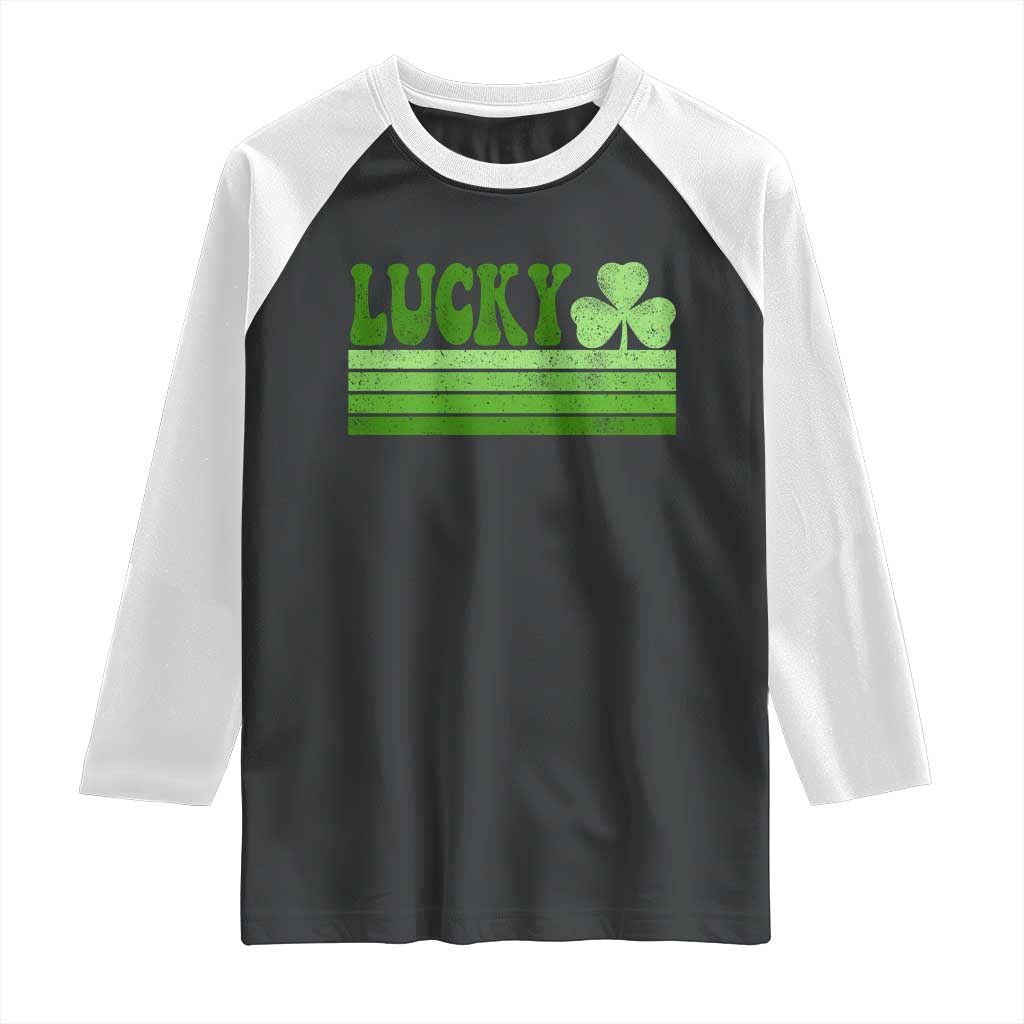 Retro Lucky Raglan Shirt St Patricks Day Irish Shamrock TS10 Black White Print Your Wear