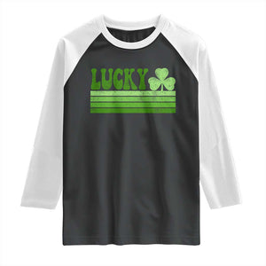Retro Lucky Raglan Shirt St Patricks Day Irish Shamrock TS10 Black White Print Your Wear