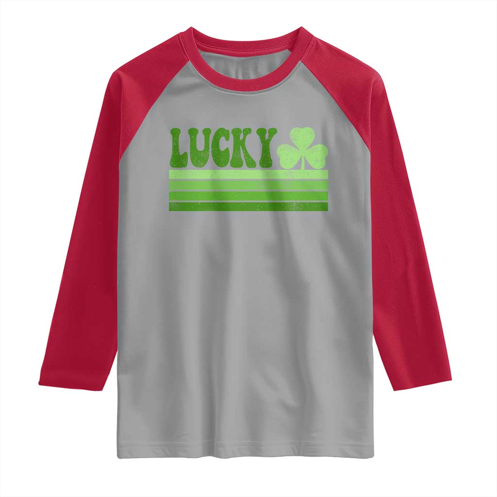 Retro Lucky Raglan Shirt St Patricks Day Irish Shamrock TS10 Sport Gray Red Print Your Wear