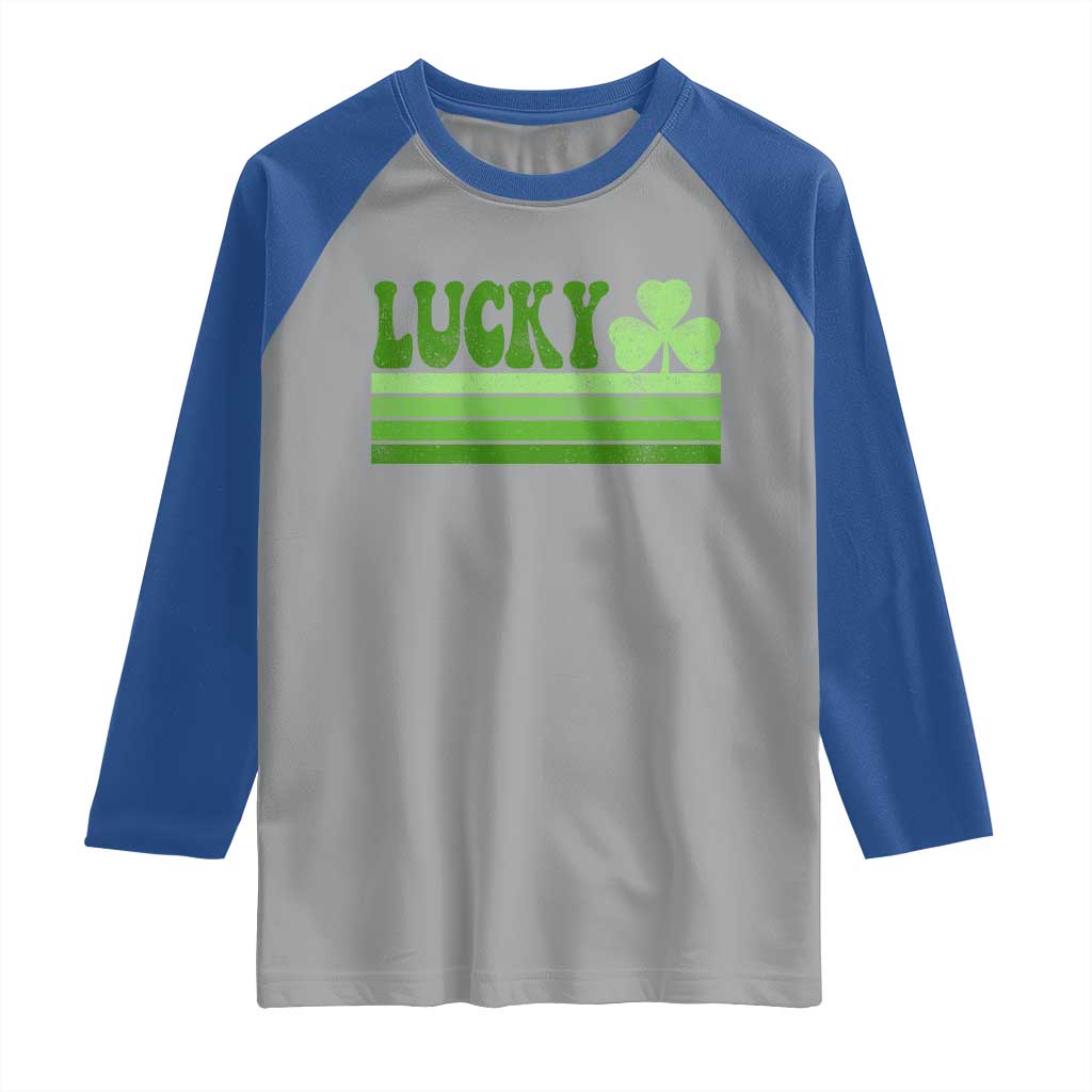 Retro Lucky Raglan Shirt St Patricks Day Irish Shamrock TS10 Sport Gray Royal Print Your Wear