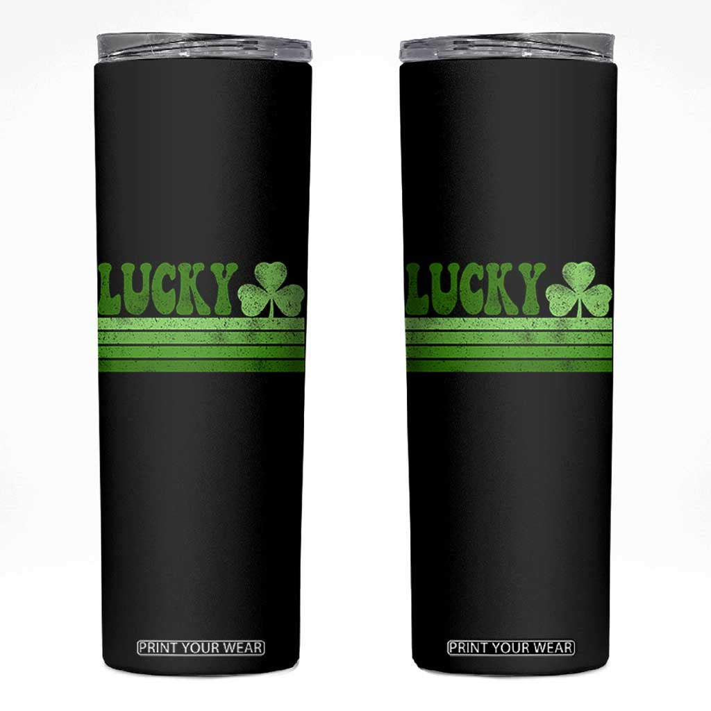 Retro Lucky Skinny Tumbler St Patricks Day Irish Shamrock TS10 Black Print Your Wear