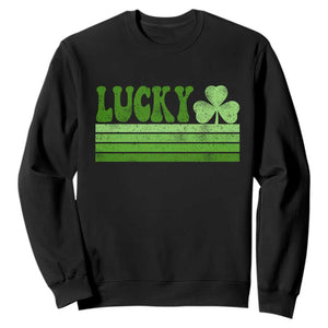 Retro Lucky Sweatshirt St Patricks Day Irish Shamrock TS10 Black Print Your Wear