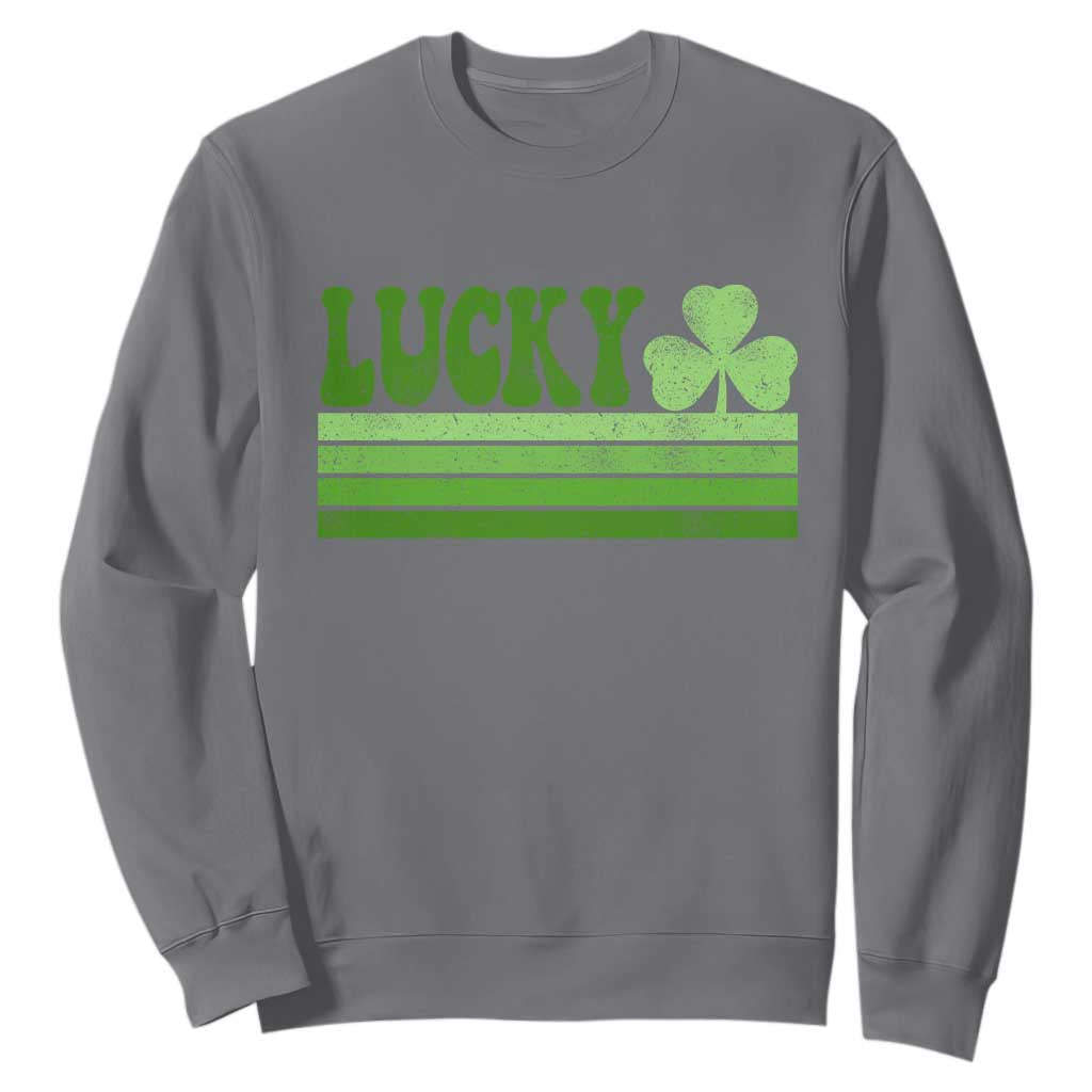 Retro Lucky Sweatshirt St Patricks Day Irish Shamrock TS10 Charcoal Print Your Wear