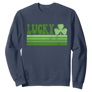 Retro Lucky Sweatshirt St Patricks Day Irish Shamrock TS10 Navy Print Your Wear