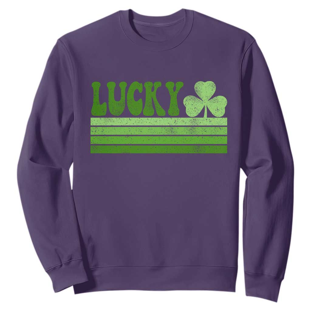 Retro Lucky Sweatshirt St Patricks Day Irish Shamrock TS10 Purple Print Your Wear