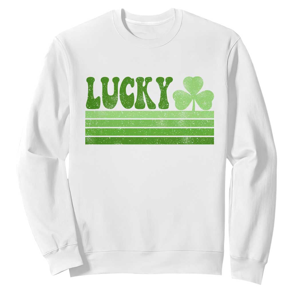 Retro Lucky Sweatshirt St Patricks Day Irish Shamrock TS10 White Print Your Wear