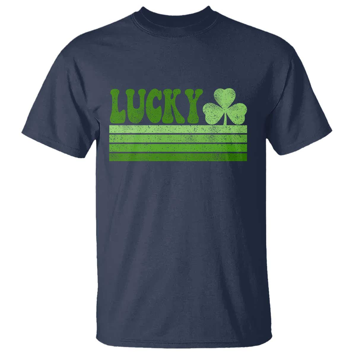 Retro Lucky T Shirt St Patricks Day Irish Shamrock TS10 Navy Print Your Wear
