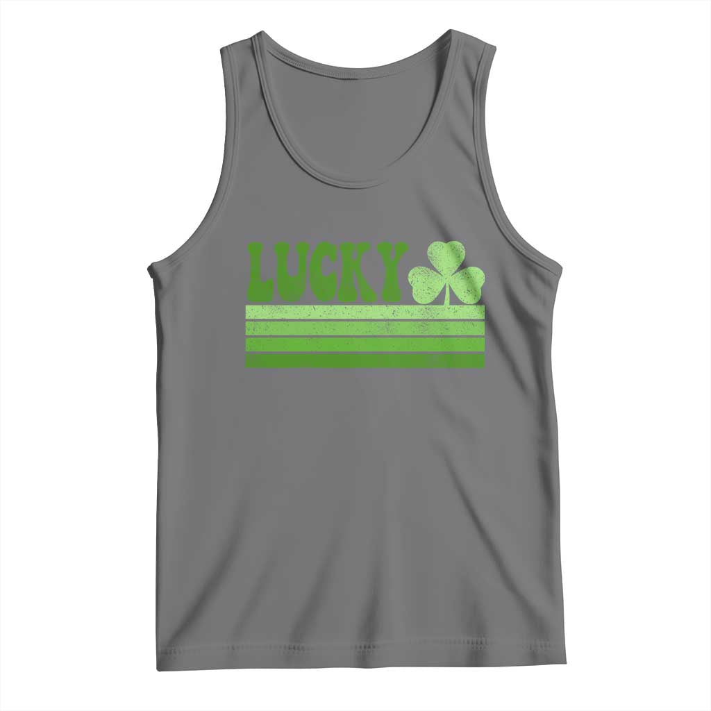 Retro Lucky Tank Top St Patricks Day Irish Shamrock TS10 Black Heather Print Your Wear