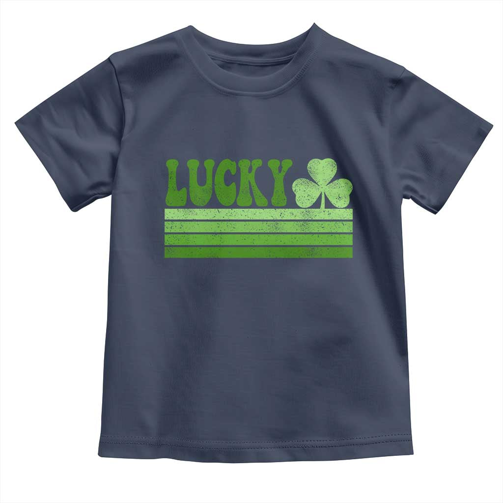 Retro Lucky Toddler T Shirt St Patricks Day Irish Shamrock TS10 Navy Print Your Wear