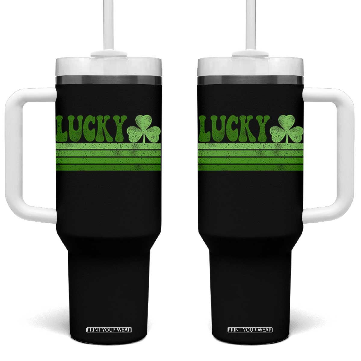 Retro Lucky Tumbler With Handle St Patricks Day Irish Shamrock TS10 One Size: 40 oz Black Print Your Wear