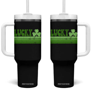Retro Lucky Tumbler With Handle St Patricks Day Irish Shamrock TS10 One Size: 40 oz Black Print Your Wear