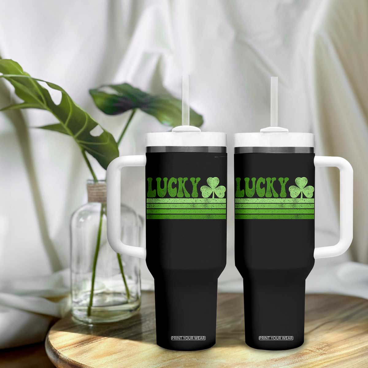 Retro Lucky Tumbler With Handle St Patricks Day Irish Shamrock TS10 Print Your Wear