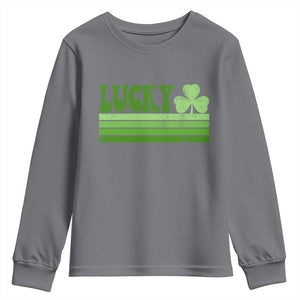Retro Lucky Youth Sweatshirt St Patricks Day Irish Shamrock TS10 Charcoal Print Your Wear
