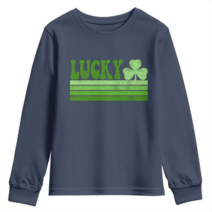 Retro Lucky Youth Sweatshirt St Patricks Day Irish Shamrock TS10 Navy Print Your Wear