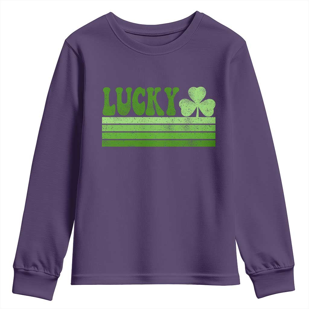 Retro Lucky Youth Sweatshirt St Patricks Day Irish Shamrock TS10 Purple Print Your Wear