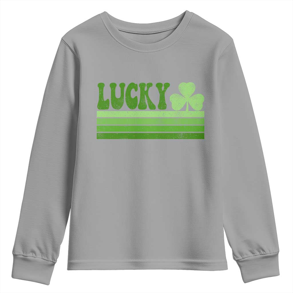 Retro Lucky Youth Sweatshirt St Patricks Day Irish Shamrock TS10 Sport Gray Print Your Wear