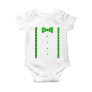 Bow Tie Suspenders St Patricks Day Costume Baby Onesie Funny Irish Shamrock Clovers TS10 White Print Your Wear