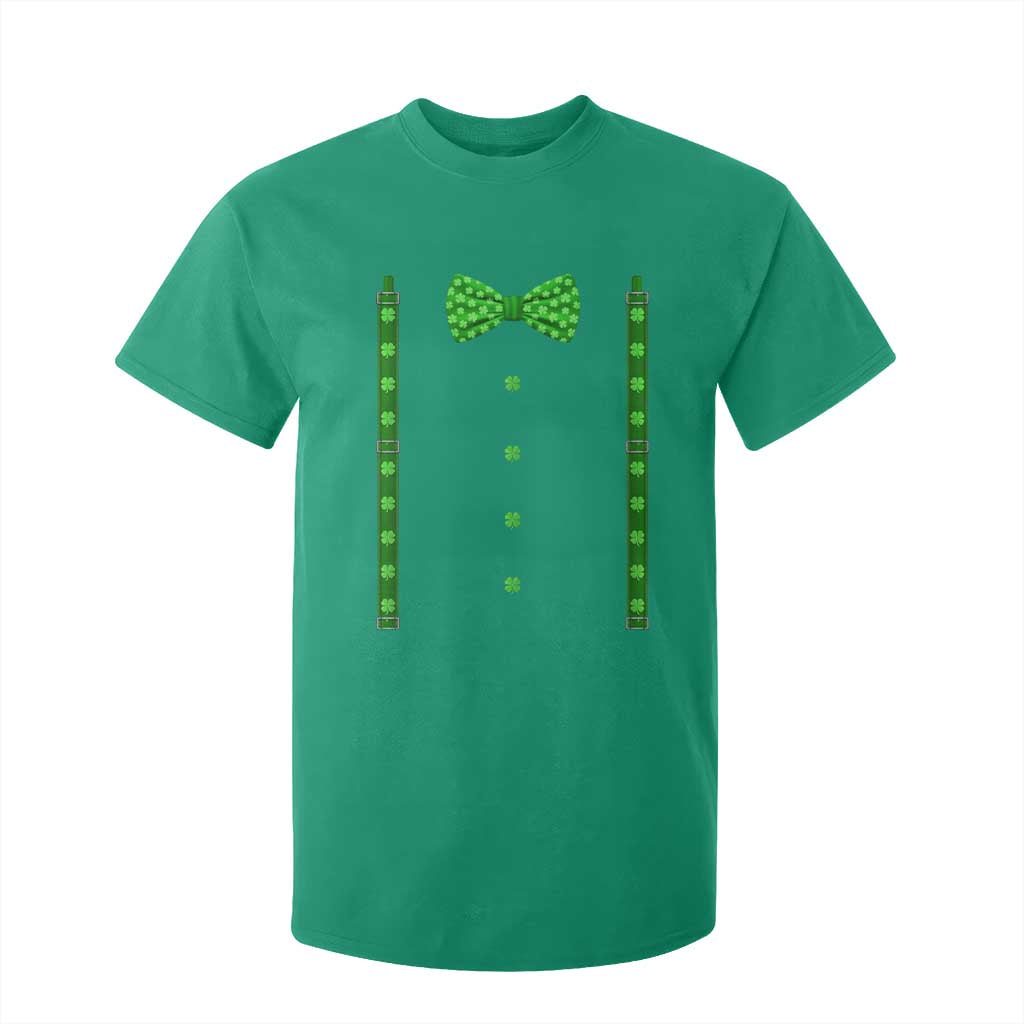 Bow Tie Suspenders St Patricks Day Costume T Shirt For Kid Funny Irish Shamrock Clovers TS10 Irish Green Print Your Wear