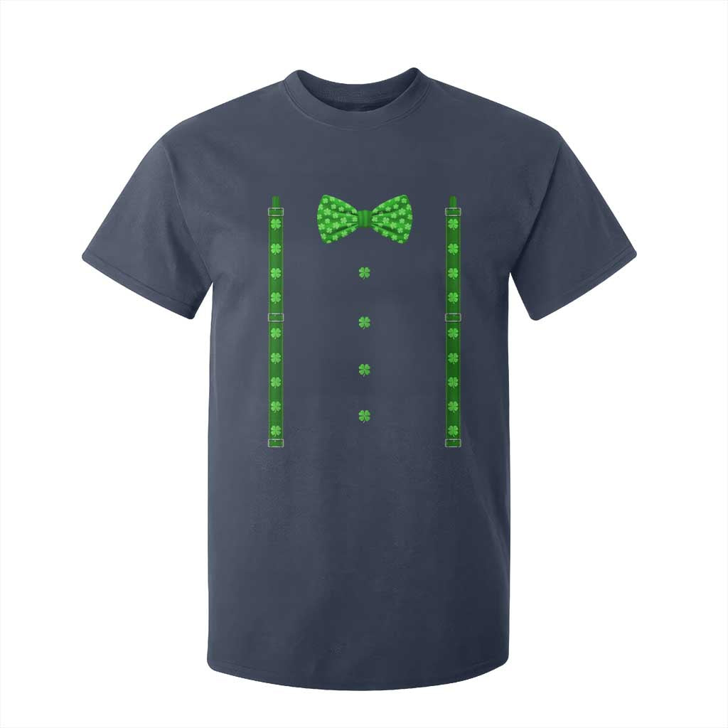 Bow Tie Suspenders St Patricks Day Costume T Shirt For Kid Funny Irish Shamrock Clovers TS10 Navy Print Your Wear