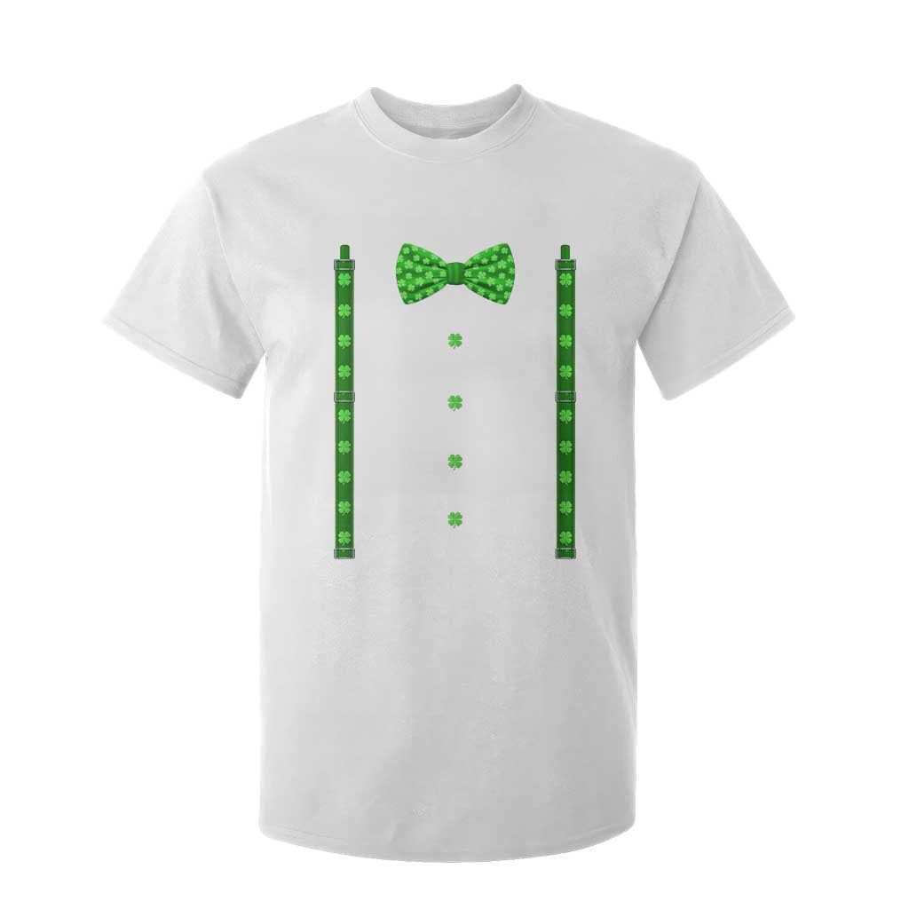 Bow Tie Suspenders St Patricks Day Costume T Shirt For Kid Funny Irish Shamrock Clovers TS10 White Print Your Wear