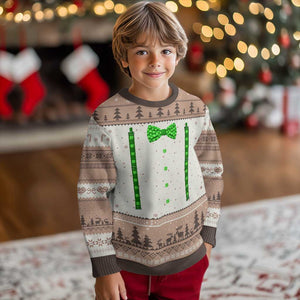 Bow Tie Suspenders St Patricks Day Costume Ugly Christmas Sweater Funny Irish Shamrock Clovers TS10 Mocha Mousse Print Your Wear