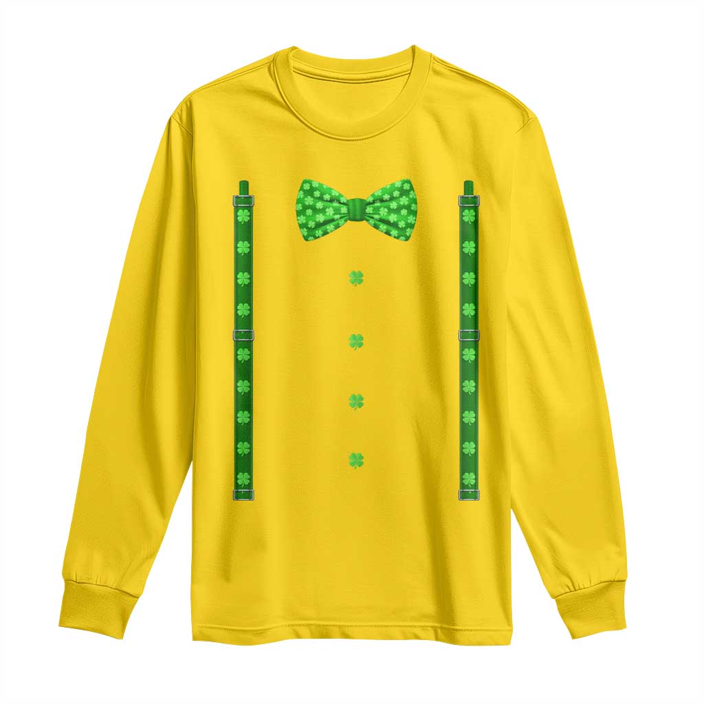 Bow Tie Suspenders St Patricks Day Costume Long Sleeve Shirt Funny Irish Shamrock Clovers TS10 Daisy Print Your Wear
