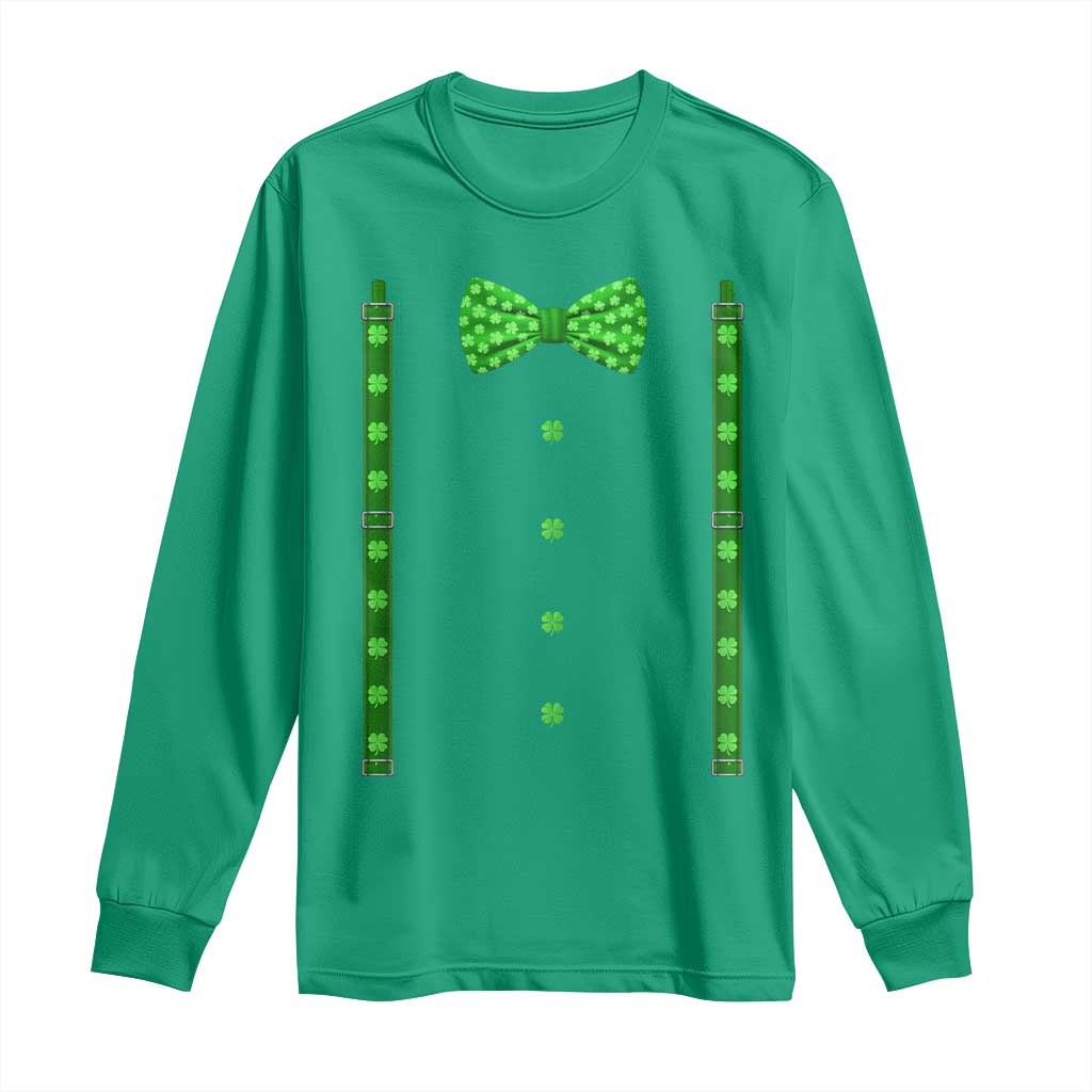 Bow Tie Suspenders St Patricks Day Costume Long Sleeve Shirt Funny Irish Shamrock Clovers TS10 Irish Green Print Your Wear