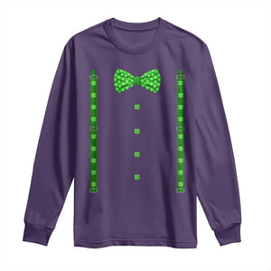 Bow Tie Suspenders St Patricks Day Costume Long Sleeve Shirt Funny Irish Shamrock Clovers TS10 Purple Print Your Wear