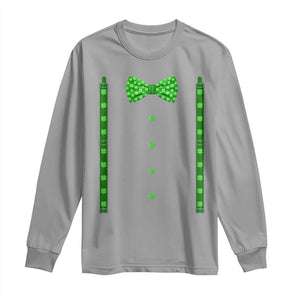 Bow Tie Suspenders St Patricks Day Costume Long Sleeve Shirt Funny Irish Shamrock Clovers TS10 Sport Gray Print Your Wear