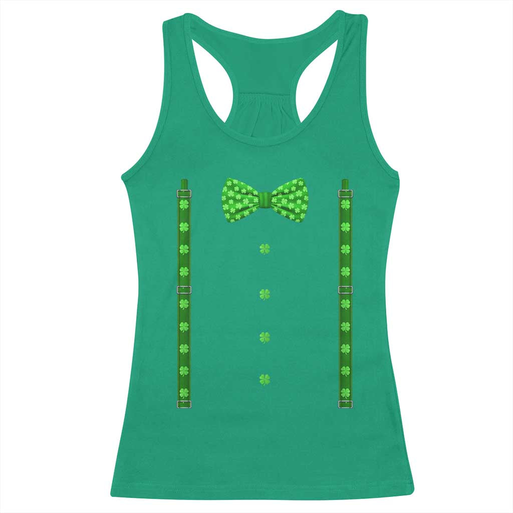 Bow Tie Suspenders St Patricks Day Costume Racerback Tank Top Funny Irish Shamrock Clovers TS10 Irish Green Print Your Wear