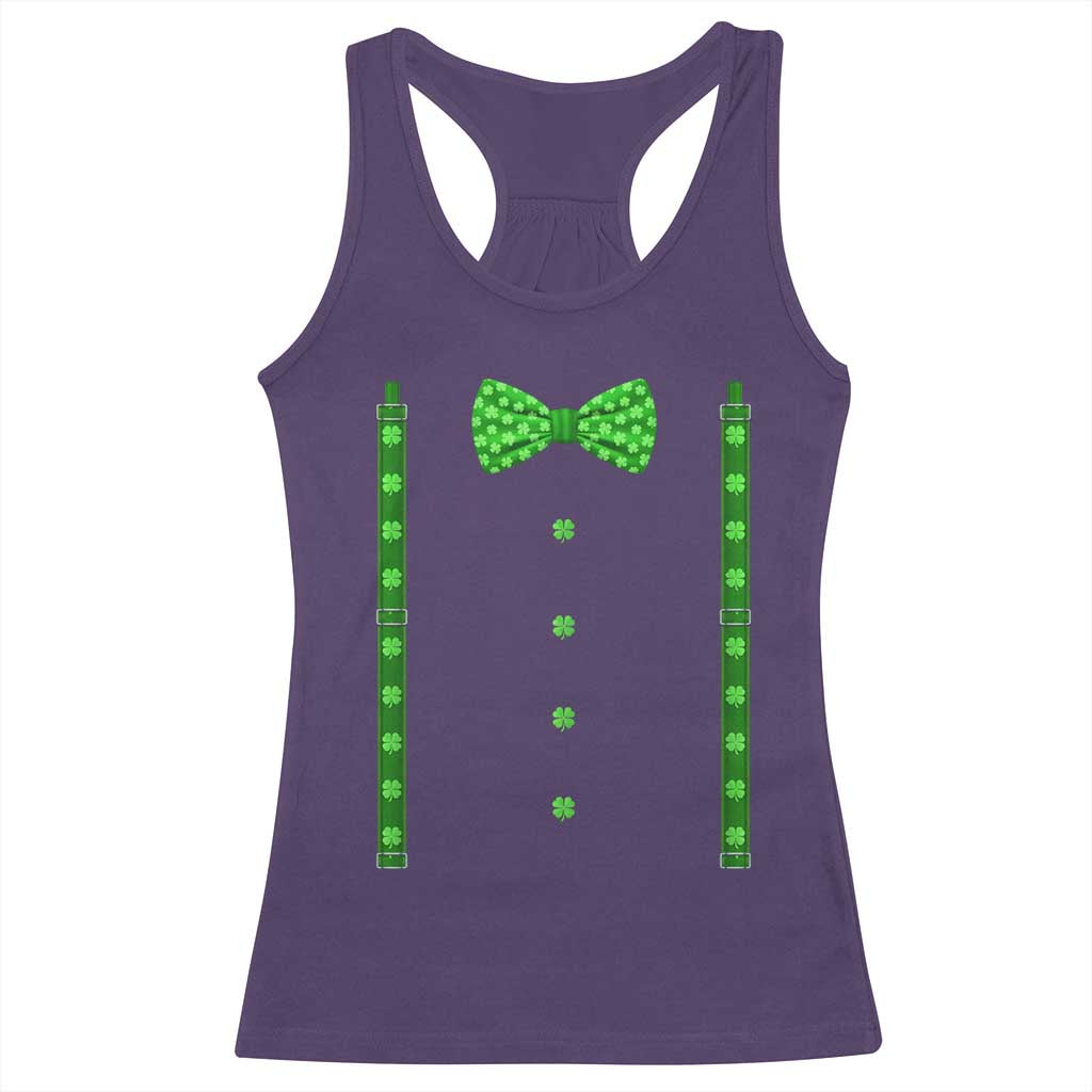 Bow Tie Suspenders St Patricks Day Costume Racerback Tank Top Funny Irish Shamrock Clovers TS10 Purple Print Your Wear